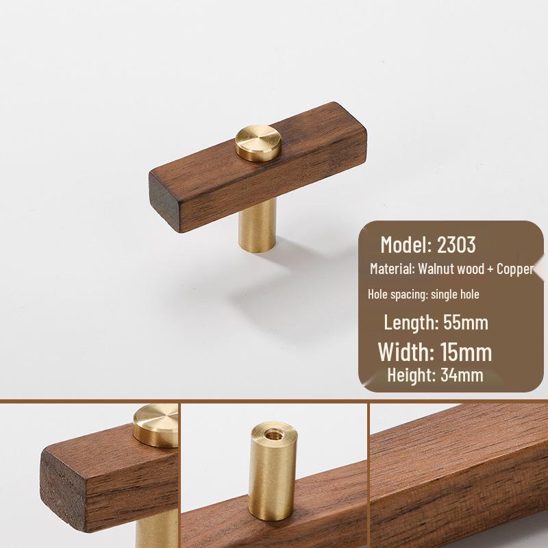 Maniglia per armadio minimalista giapponese in legno massello con impugnatura in noce