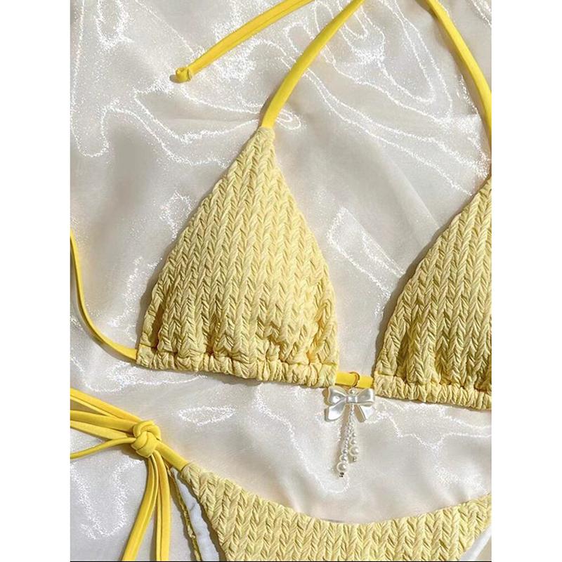 Sexy Solid Laced Up Bikini 2 Pieces Set Women Split Swimsuit Backless Beach Bikini New Summer Swimwear Bikinis Set