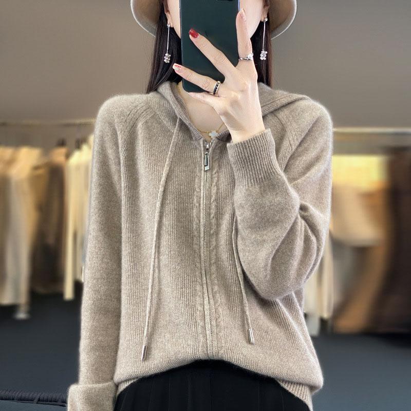 Suéter para mulheres com capuz e zíper cardigan moda suéter feminino lazer suéter plus size