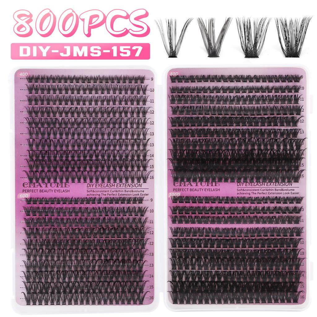 800 Clusters Of Single-Cluster False Eyelashes 9-16Mmdiy Segmented Natural Dense D-Curve Self-Grafting