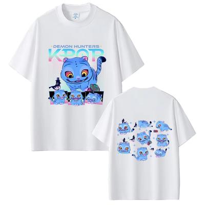 Men's and Women's Cartoon Fashion Trend T-shirt Men's Cotton T-shirt Top Kpop Devil Hunter T-shirt Derpy Tiger Pattern T-shirt