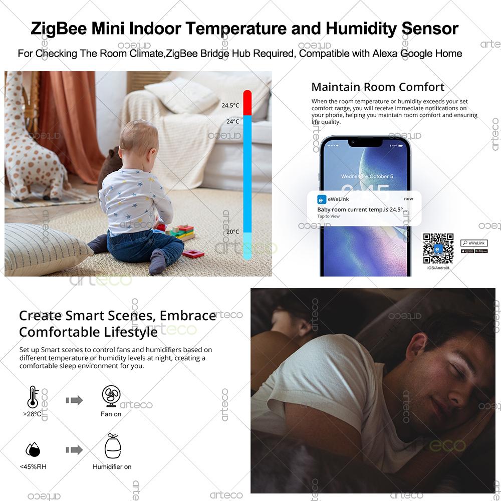 Ewelink ZigBee Smarter Temperatur-Feuchtigkeitssensor Batteriebetrieben APP-Steuerung Thermometer Hygrometer Controller Für Alexa Google