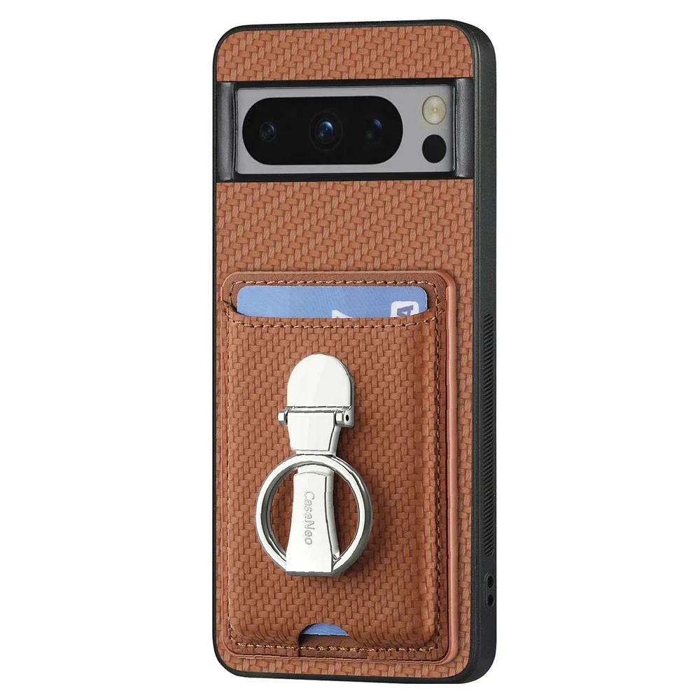 Für Google Pixel 9 Pro XL Magnetring-Ständerhalter-Hülle für Google Pixel 8A 7 6 Pro Leder-Kartensteckplatz-Geldbörse Schutzhülle
