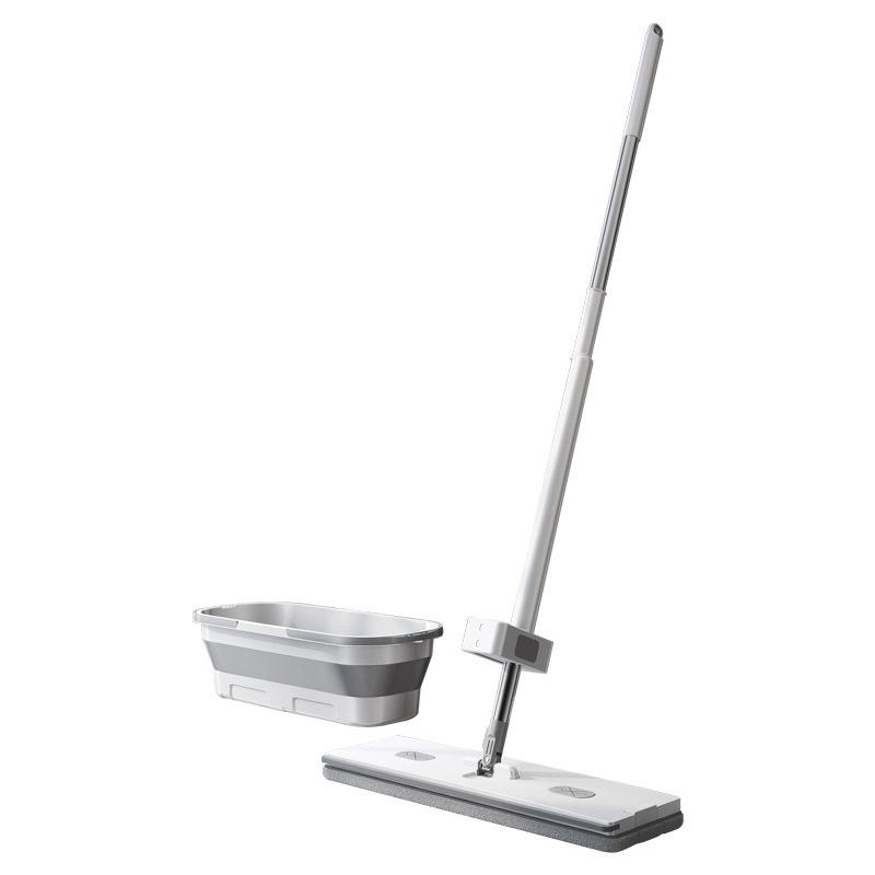 Hands-Free Flat Mop with Enlarged Head & Automatic Dehydration Bucket for Easy One-Wipe Cleaning