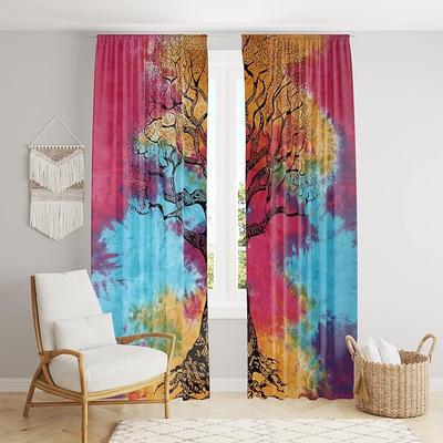 Beautiful Indian Bohemian Psychedelic Hippie Tie Dye Window Curtain Panels for Bedroom, Living, Balcony (Tie Dye Tree)