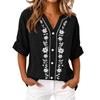 Women's Long Sleeve Button Down Blouse - Color Round Neck with Embroidery, Casual and Daily Wear Top for Women