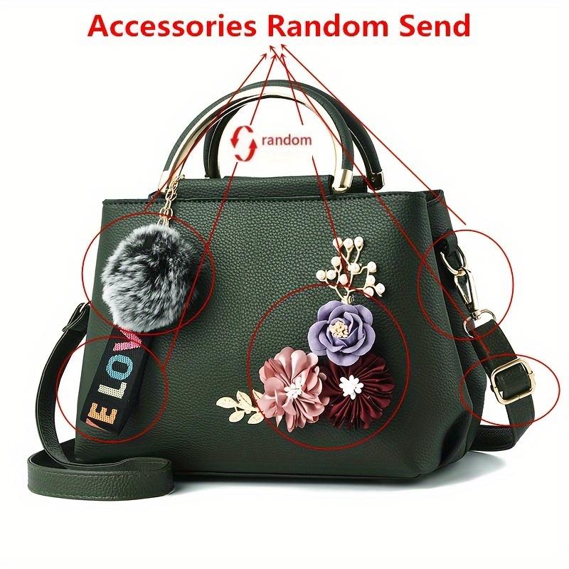 3D Flower Decor Handbag, Women's PU Leather Crossbody Bag, Fashion Small Top Handle Purse