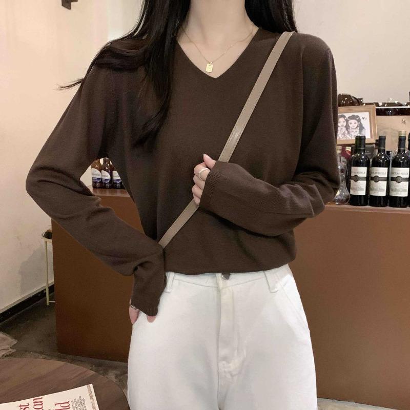 Soft waxy neck simple knitted backing sweater spring casual long-sleeved top black backing shirt