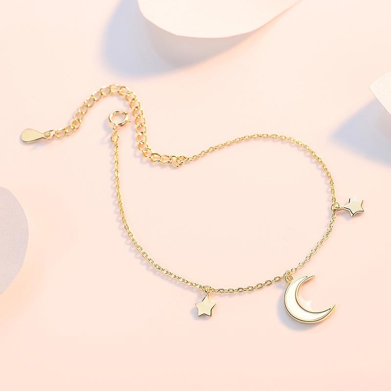 S925 Sterling Silver Star & Moon Love Bracelet - Women's Trendy Fashion Jewelry