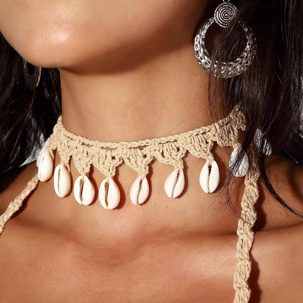Hand Woven Beach Necklaces Rope Rope Choker Elegant Shell Necklace