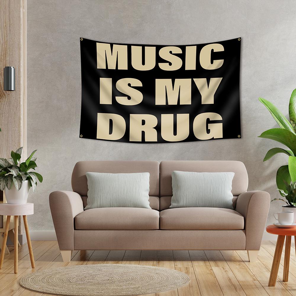 MUSIC IS MY ADDICTION Funny Banner  Multisize Wall Decoration for Indoor  Outdoor Dorm RoomFamily Tapestry Ideal for Out