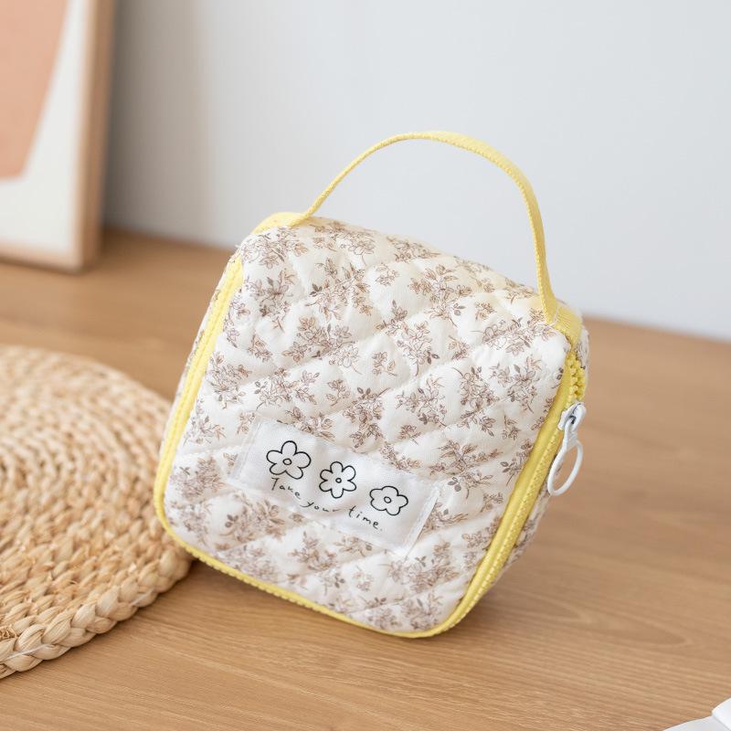 2025 Diamond Pattern Large Capacity Makeup Bag, Pure Cotton Floral Handbag
