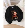 Kids Girls Crewneck Sweatshirt, Leopard Print Letter A With Cute Braided Little Girl Cartoon Print Soft Fleece Pullover