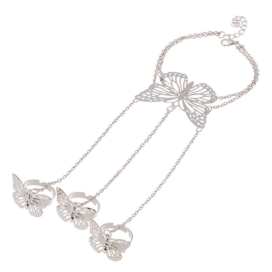 

Креативные европейские и американские украшения, модный и простой полый браслет-бабочка на палец, задняя цепочка, поставка серебряный