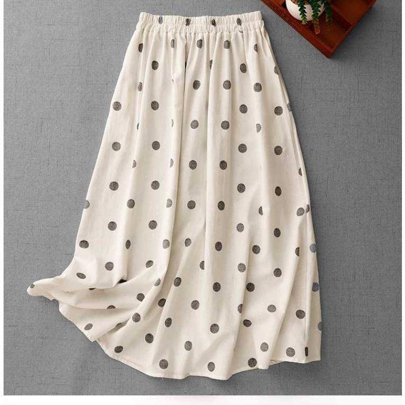 2025 Summer Black and White Polka Dot Tight Waist Casual Versatile Literary Vintage Half-body Skirt