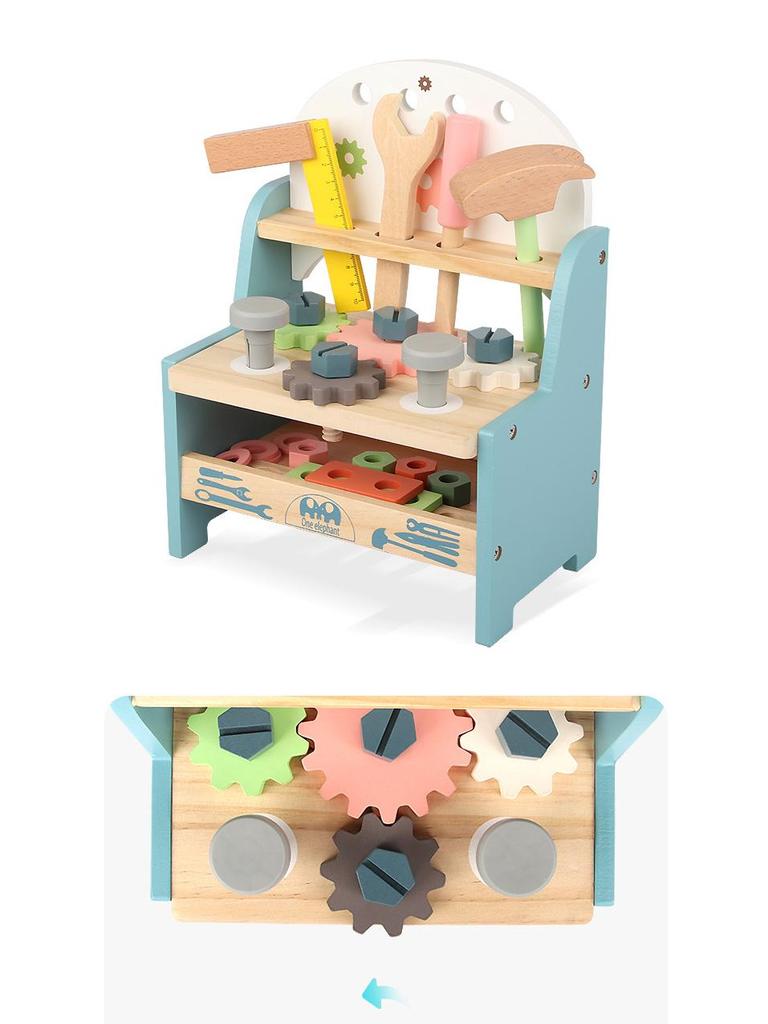 Children's Wooden Tool Box: Educational Workbench Toy for Boys with Simulation Repair, Screw, Nut Disassembly & Assembly Activity.