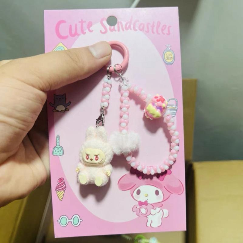 Kawaii Cartoon Doll Keychain Cute  Beaded Keychain Bag Decoration Accessories Universal Mobile Phone Pendant Gifts