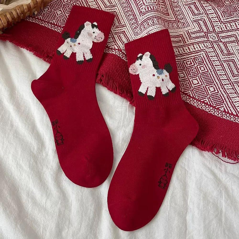 Elastic New Year Socks Cotton Year of The Horse Socks Horse Pattern Socks  Holiday Events