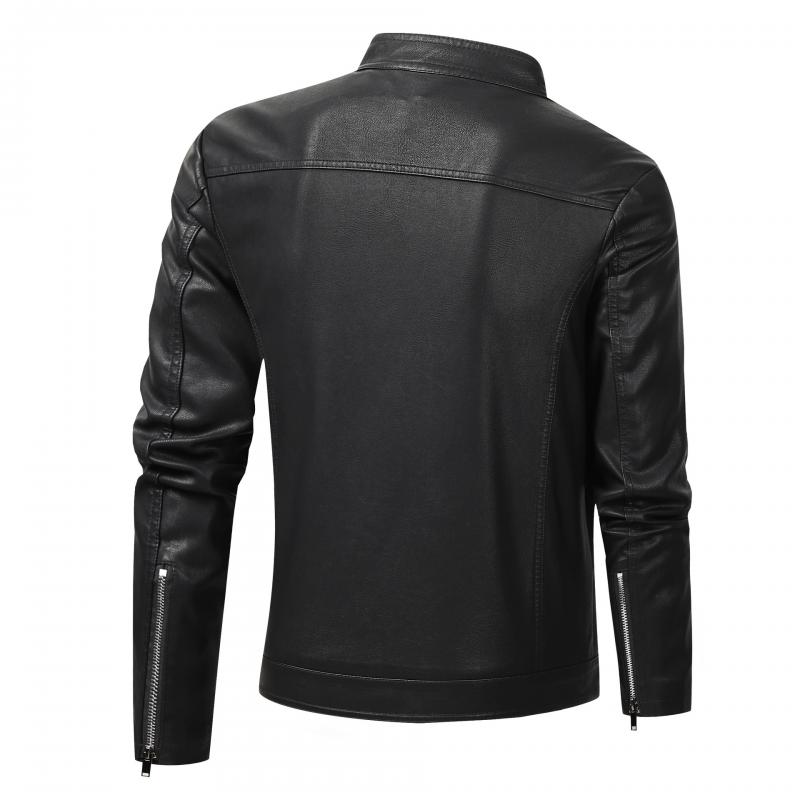 2025 Spring Leather Jacket Men Stand Collar Slim Pu Leather Jacket Fashion Motorcycle Causal Coat Mens Moto Biker Leather Coat
