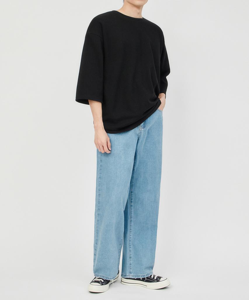 TOPBOY T-shirt Oversize a Girocollo Manica 3/4 Double-Sided Nera