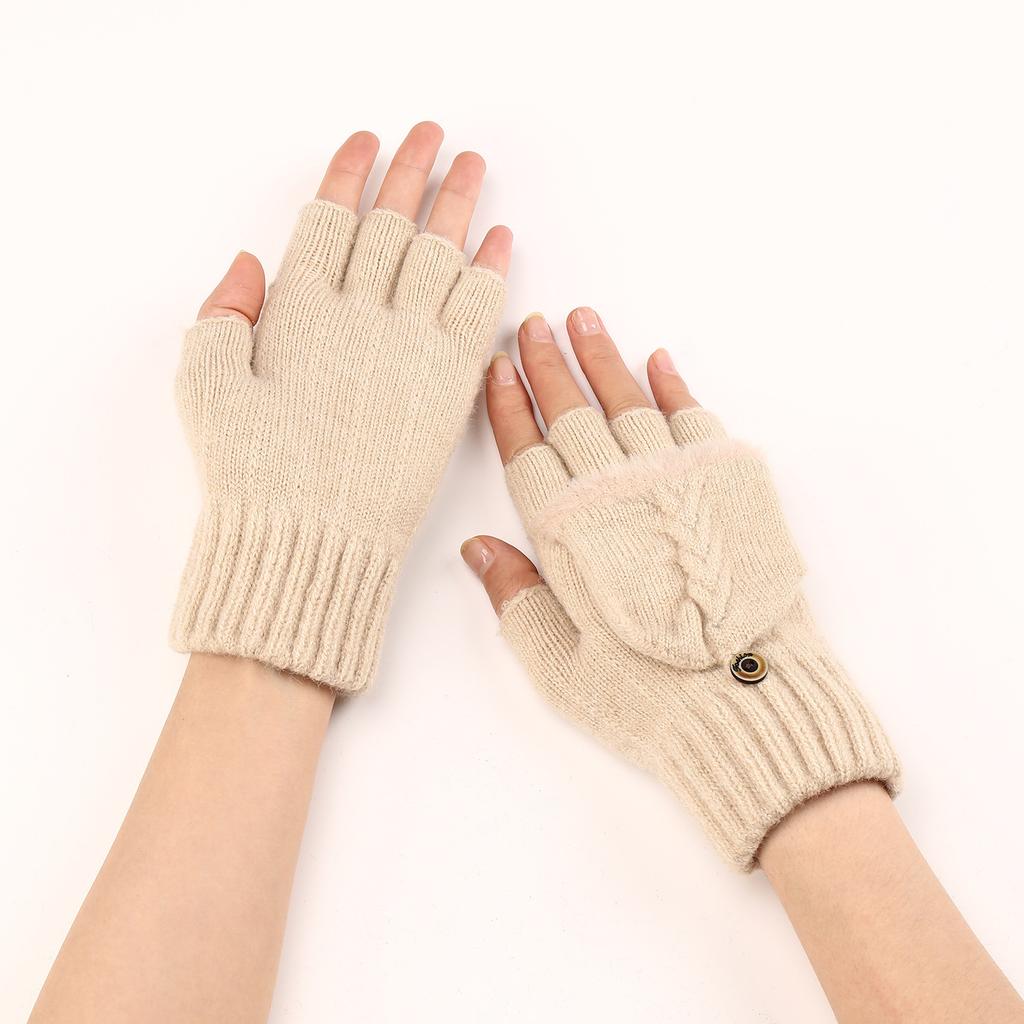 New Short Woolen Fingerless Gloves with Flip-top Fringes for Autumn and Winter Warm and Fashionable Knitted Half Finger Sleeves for Women
