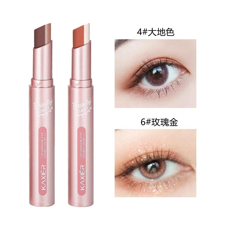 Gradient Dual-Color Eyeshadow Pencil Pearlescent Fine Shimmer Waterproof & Smudge-Proof Lazy Girl Eyeshadow Stick Beauty Eyeshadow