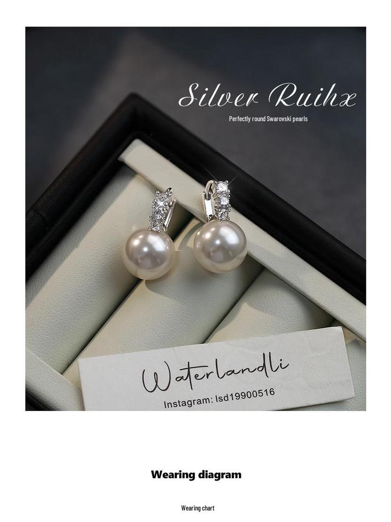 925 Sterling Silver Pearl Earrings with Zircon Studs - Elegant Women's Luxury French Socialite Earrings & Ear Cuffs