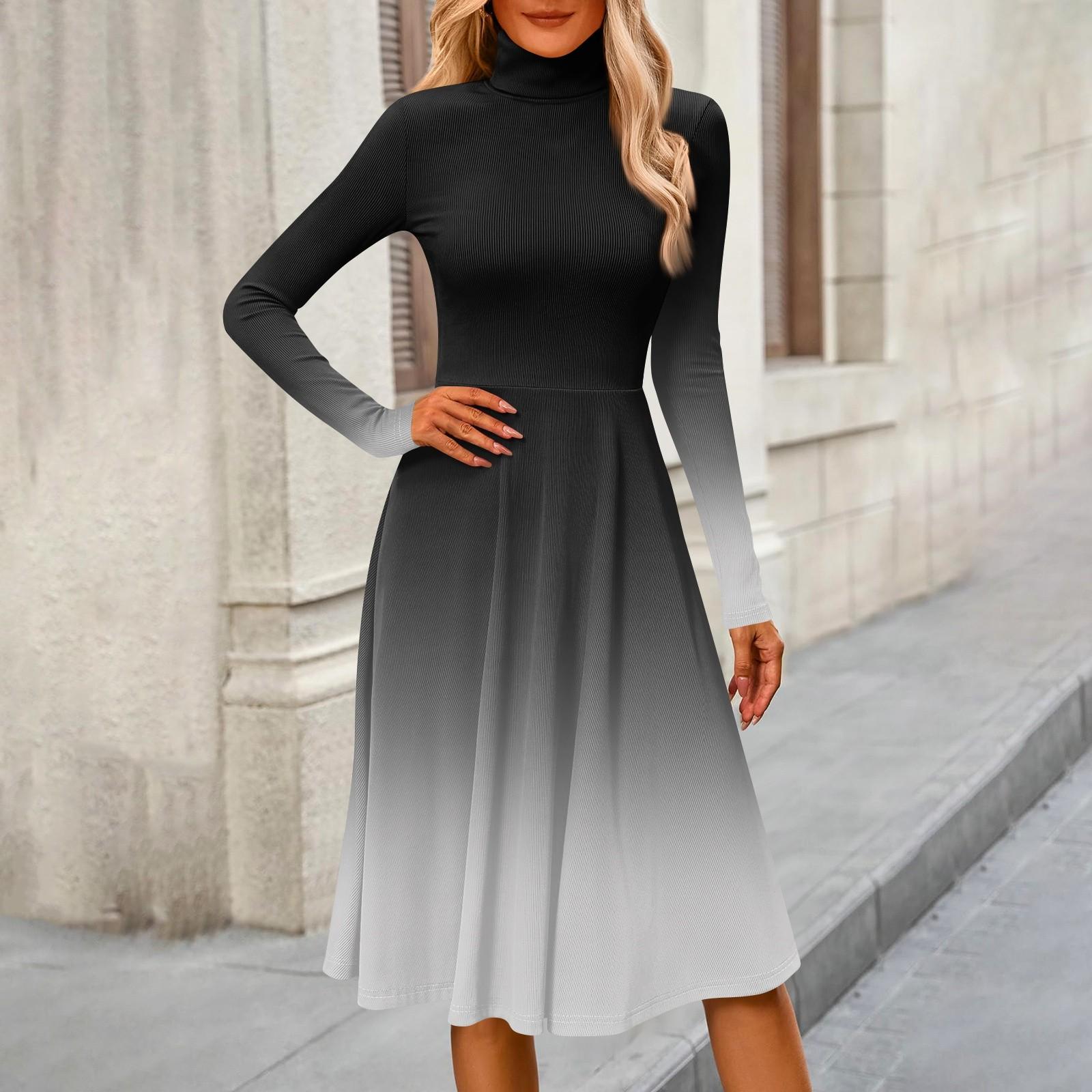 

Женское повседневное модное платье миди с высоким воротом и длинными рукавами S