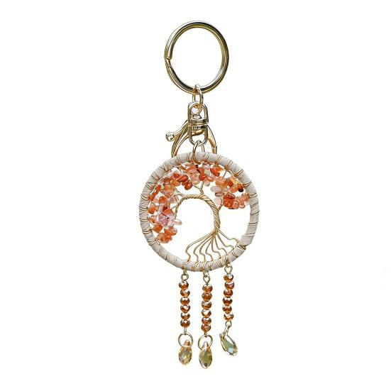 Car Pendant Natural Stone Tree Metal Wire Key Design Durable Chain Car Accessory Bags Backpack Decoration