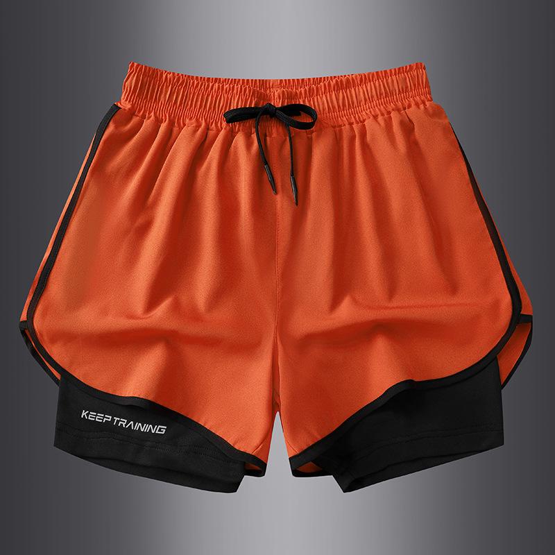 Men's Summer Sports Shorts with Back Pockets, Trendy Cross-Border Design, Fake Two-Piece Look.