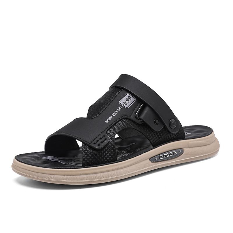 Herren Sandalen Sommer Freizeit Strandurlaub Outdoor Männlich Retro Bequem Lässige Sandalen Leder Zwei Tragevarianten Hausschuhe Strandschuhe Aus