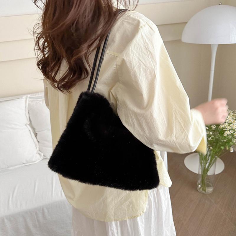 Women Fluffy Shoulder Bag Top-handle Bag  New Fashion Female Autumn Winter Handbag Soft Plush Tote Versatile Shopping Bags