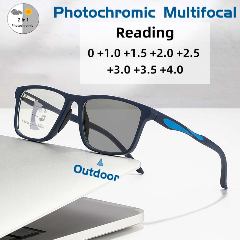 Sports Landscape Photochromic Multifocal Reading Glasses High Definition Far and Near Dual-use Anti Blue Light Glasses