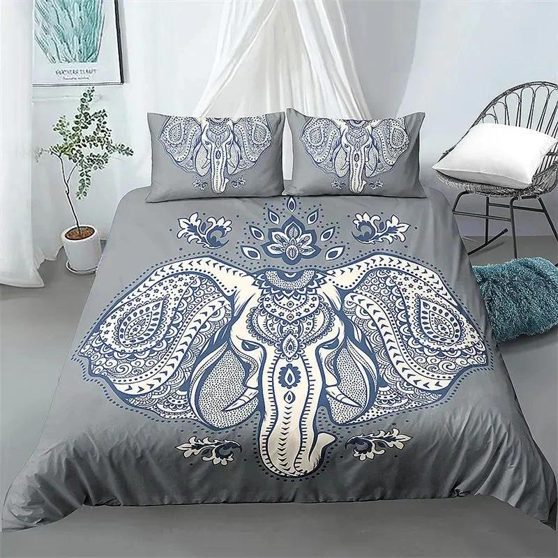 3D Printed Elephant Bedding Set for Boys Adults Teens Ganesha Duvet Cover Set Queen Size Polyester Bohemian Style Luxury
