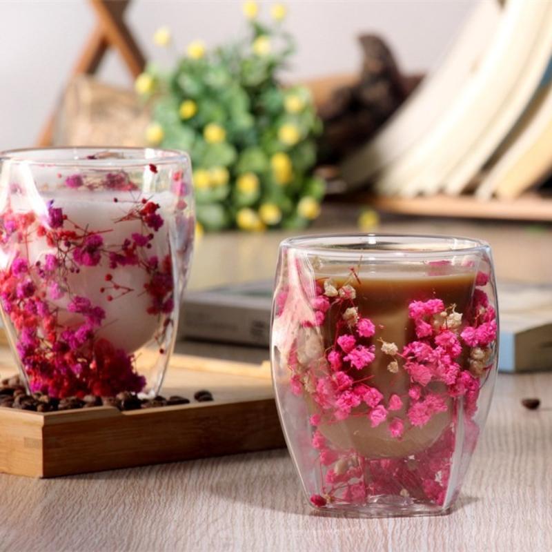 Sklenice s dvojitou stěnou Čirá Vzor květin Hrneček na mléčný čaj a kávu Domácí sklenice na vodu Sklenice na pití Šálky na espresso Personalizované hrnky