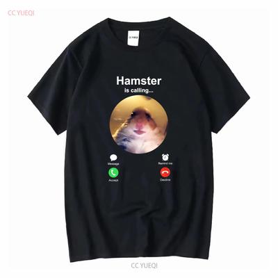 Hamster Is Calling Funny Meme T Shirt Staring Front Camera Long or Short Sleeves Vintage Washed Casual Unisex Designer Clothes