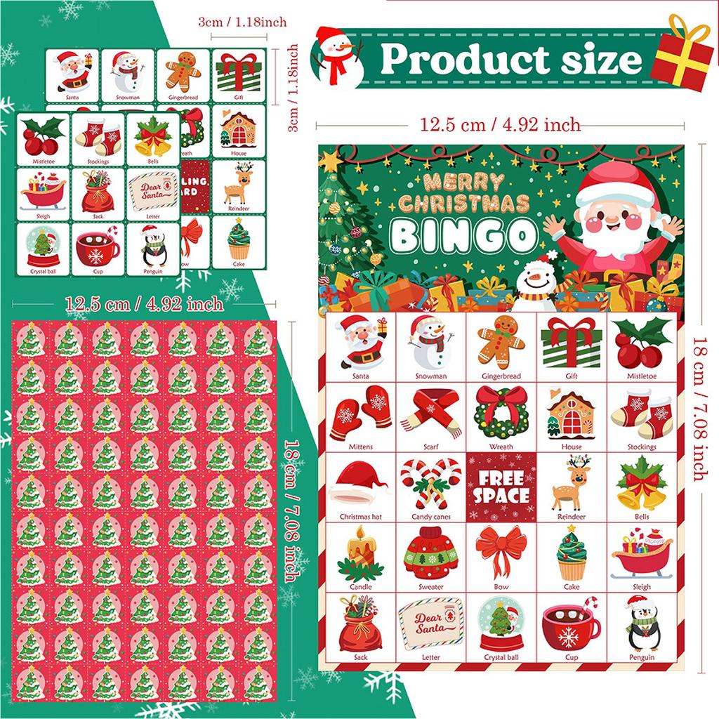 34 Christmas Themed Bingo Cards For 24 People Group Games Party Supplies Family Gathering Interactive Paper Game