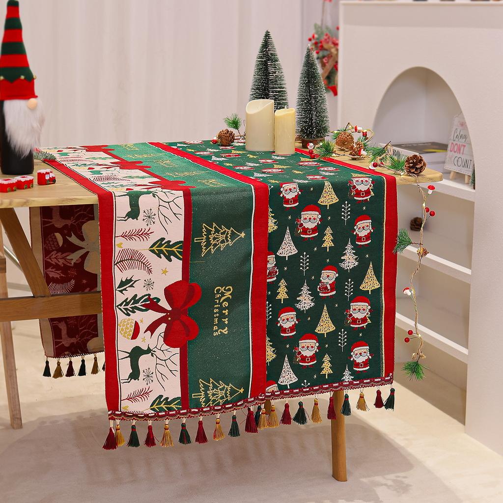 Christmas Decoration Chenille Jacquard Table Runner Printed Table Decoration Santa Claus Printed Table Mat