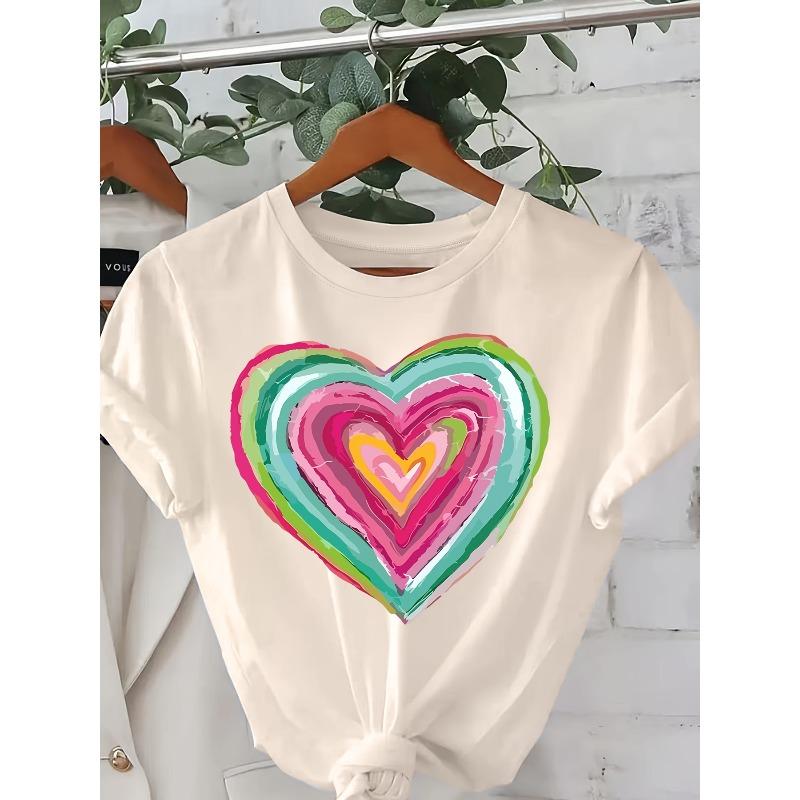 

Женская футболка большого размера с принтом в виде сердца, короткий рукав, круглый вырез, повседневный топ S белый