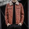 New leather jacket men's fur integrated pu leather jacket locomotive lapel men's fleece thickened leather jacket slim fit