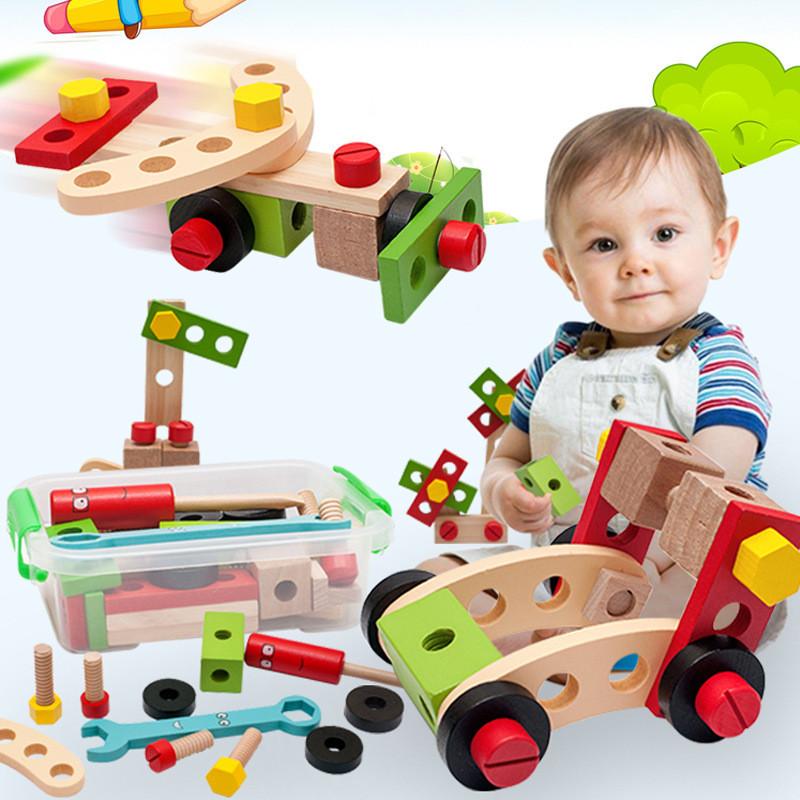 Montessori Baby Screw Nut Set Wooden Construction Toy For Early Learning