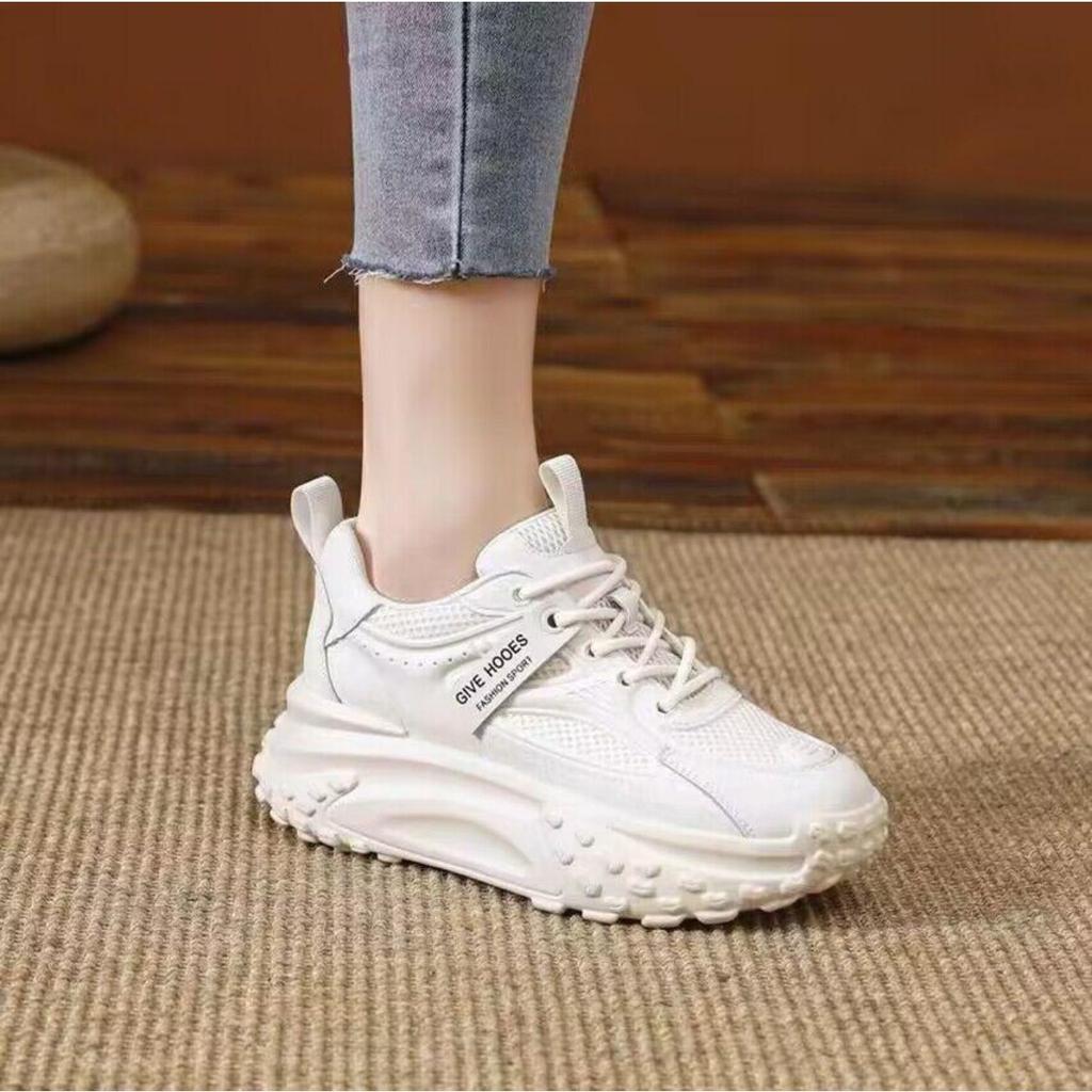 Spring and Autumn Mesh Comfortable Thick-soled Muffin Shoes Women's Season New Dad Shoes Versatile Casual Sports White Shoes