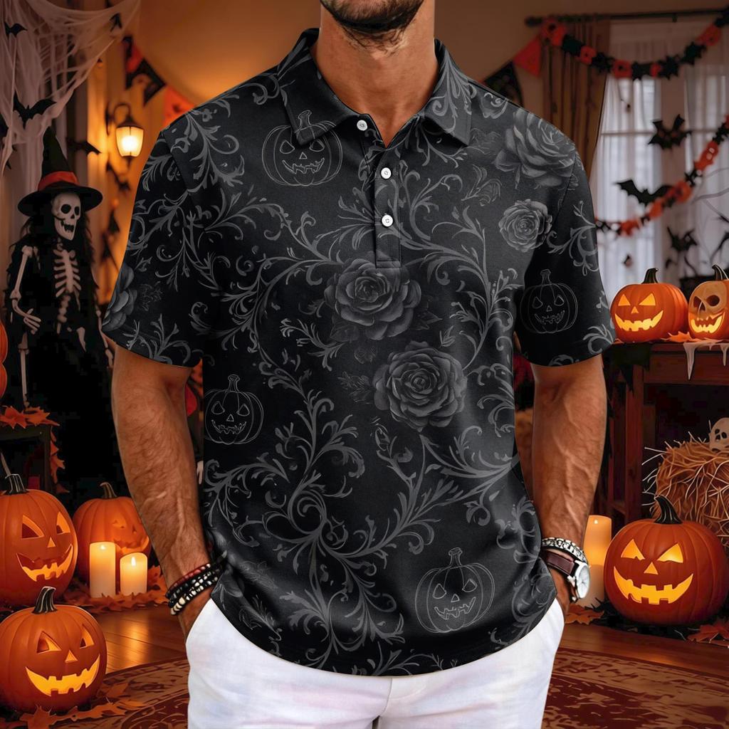 Herren Halloween Kurzarm T-Shirt Lockerer Schnitt Lässig für Feiertagsparty Feiern