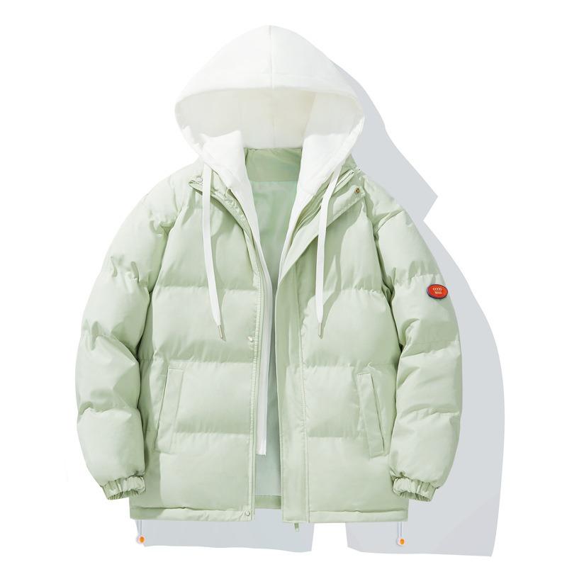 New trendy brand hooded jacket loose large size cotton-padded jacket thickened fake two-piece cotton-padded jacket