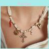 Cross Pendant Necklace With Floral Leaf Design For Women Summer Fashion