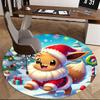 1pc Christmas Eevee Santa Claus Round Carpet - Anime Design, Holiday Gift, Office Chair Mat, Non-Slip Rug for Home Decor, Living Room