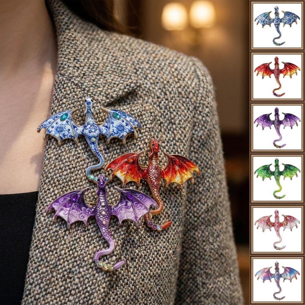Zinc Zinc Zinc Alloy Crystal Wing Dragon Pin Colorful Rhinestone Animal Dragon Brooch  Daily Wear