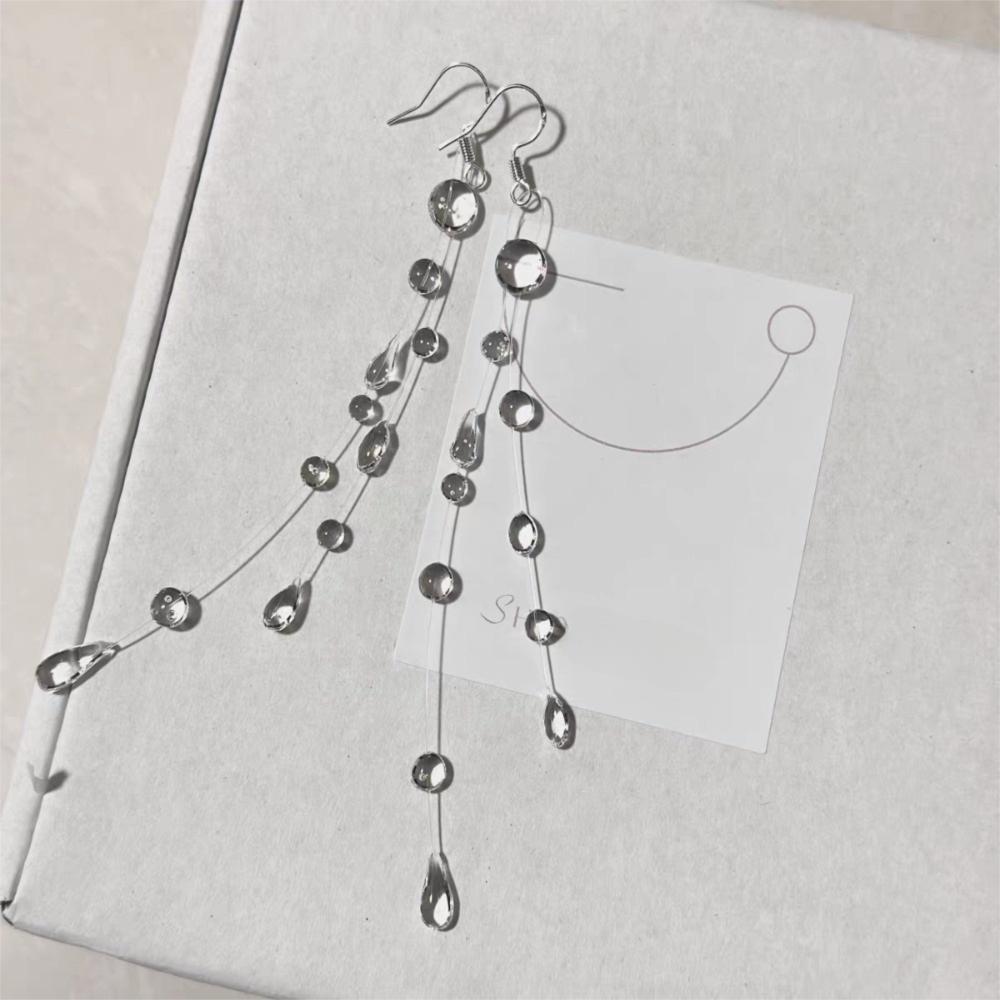 Exquisite Bead Clavicle Chain Women Chic Hand Chain Early Morning Dewdrop Earrings Vintage Tassel Ice Clear Glass Bracelet