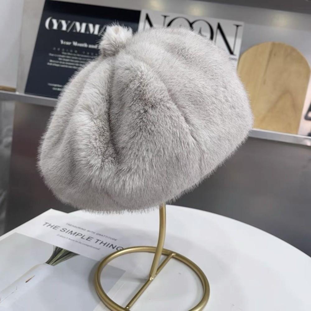 Faux Mink Fur Beret Hat Plush Furry Beanies Hat Vintage French Artist Painter Hat