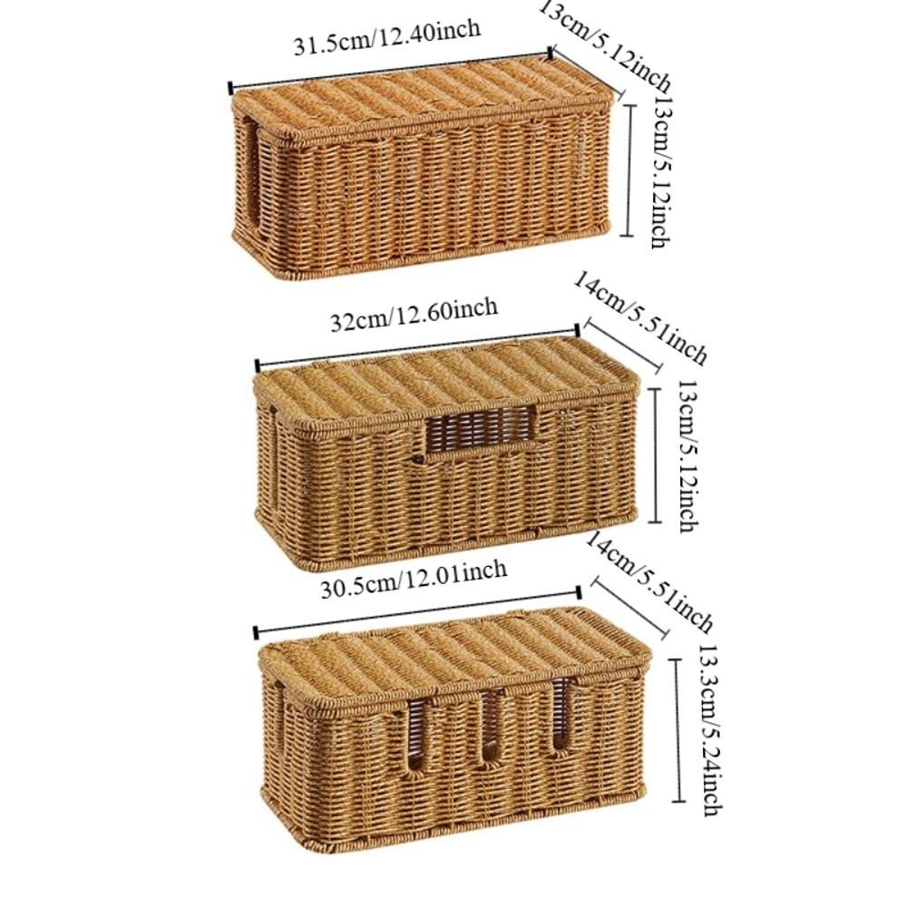 Hand-Woven Imitation Rattan Cable Organizer Box Well-ventilated 2/3/5 Open Slot Desktop Cable Management Box Rustic Style